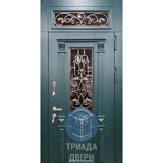 входная стальная дверь с кованым элементом и стеклом