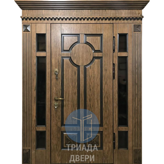 элитная дверь с боковыми створками и мдф отделкой для загородного дома