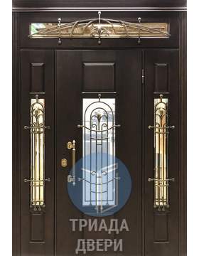 металлическая с отделкой мдф дверь, со стеклом и ковкой на дачу