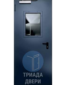 техническая металлическая дверь со стеклянной вставкой и доводчиком